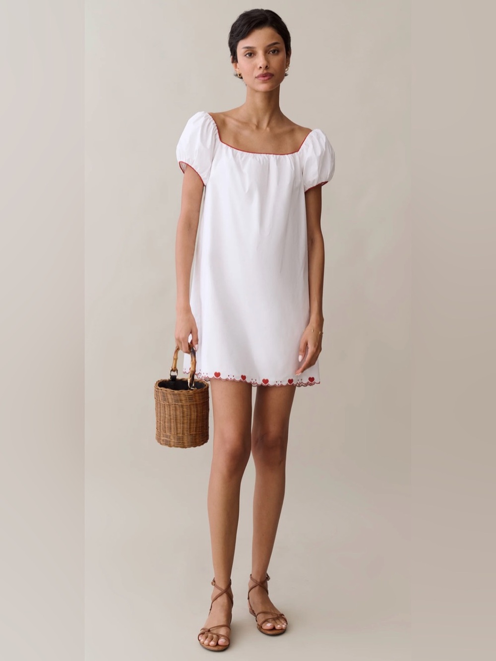 Sorella Nya Cotton Dress White Red Heart Embroidery S NWT